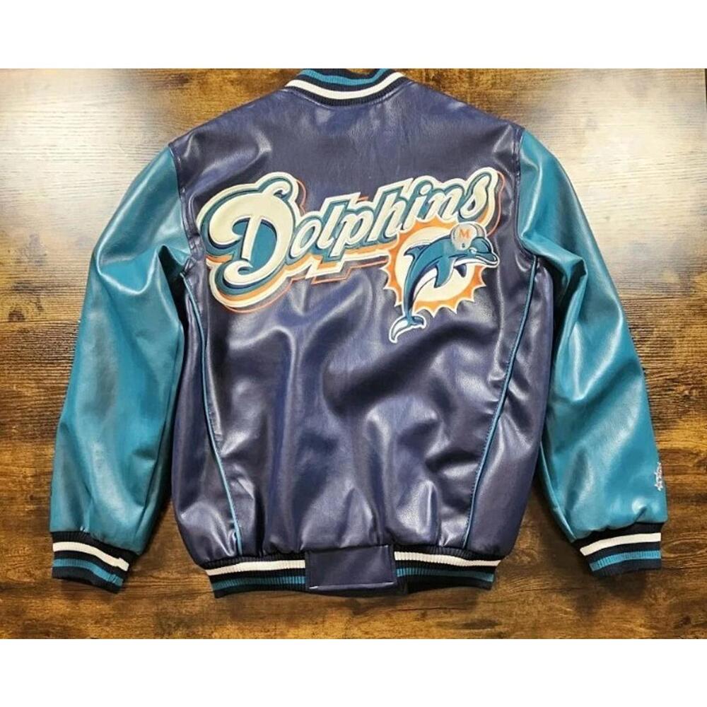 Vintage G-III Colorblock‎ Miami Dolphins Varsity Bomber Jacket Mens Medium EUC
